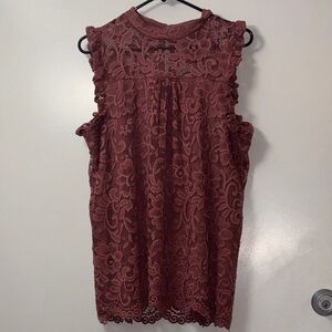 Elegant Lace Sleeveless Top in Rich Brown